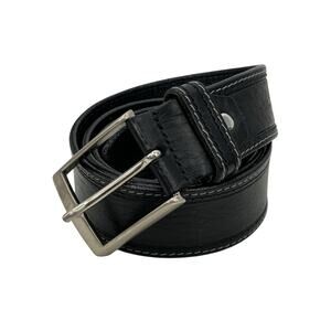 Bronzino Leather Buckle Belt Men's 38 Black Italy Luxe Polished Office Classic